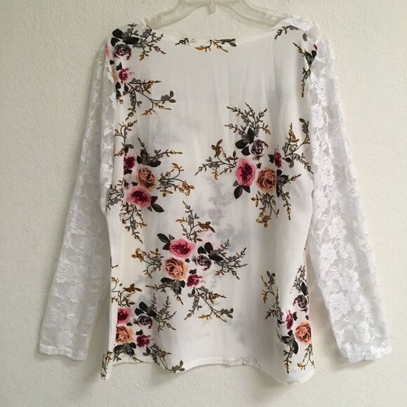 Boho Rose lace sleeve floral print tunic blouse XXL - Picture 4 of 6